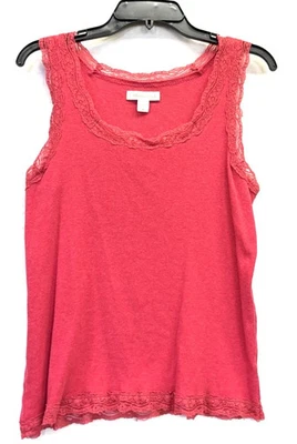Camiseta sin mangas COLDWATER CREEK rosa talla grande con encaje cuello en V algodón  Foto 1 de 2