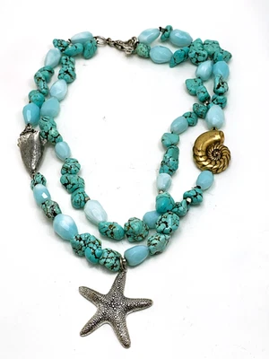 Collar LUCKY BRAND Tema Océano Estrella de Mar Turquesa Piedra Cuentas de Vidrio Foto 1 de 4