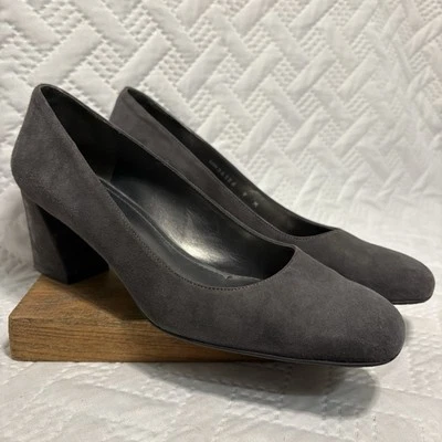 Туфли-лодочки Stuart Weitzman Marymid серые замшевые на блочных каблуках с квадратным носком женские размер 9 M - Изображение 1 из 4