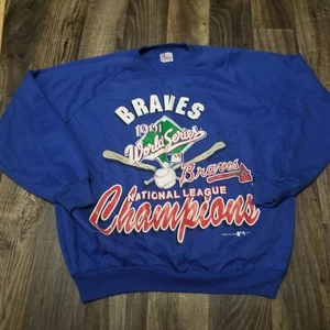 Vintage Atlanta Braves World Series 1991 XL Garan Blue Fleece Sweatshirt - Bild 1 von 12
