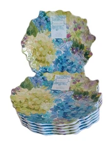 Set Of 6 Melamine Salad Plates Floral Blue Hydrangea 8.5" New Shabby Chic New - Picture 1 of 1