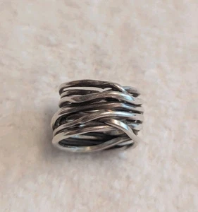 Vtg Sterling Silver Layered Moderist Brutalist Wide Ring 925 Minimulist Sz 5.5 - Picture 1 of 14