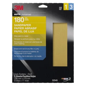 3M 180 GRIT Gold Abrasive Sandpaper 9" X 11" Dry Sanding Sheets 5 in a box 32545 - Foto 1 di 1