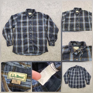 VTG LL Bean Shirt Mens Medium Wool Blue Plaid Flannel Made USA Button Down 90s - Picture 1 of 11