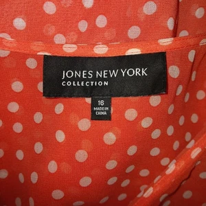 MINT!!! Jones New York 16 Georgette Ruffles Feminine Orange White Polka Dots Top - Picture 1 of 6