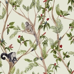 Arthouse Tropical Monkey Multicoloured Wallpaper Frogs Floral Tree Nature Jungle - Picture 1 of 5