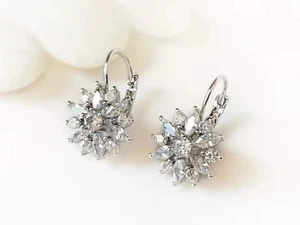 2.20 Ct Round Cut Moissanite Cluster Drop/Dangle Earrings 14k White Gold Plated - Picture 1 of 3