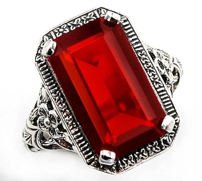 Anillo estilo eduardiano de plata de ley 925 granate fuego natural de 8 quilates talla 6   Foto 1 de 4