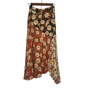 Farm Rio Anthropologie Rock dunkel Blumen Patchwork durchgehender Midi Reißverschluss Festival XS - Bild 1 von 7