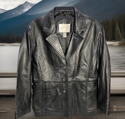 Studio Works черная мягкая кожаная куртка размер L женщин классический 3 кнопки VGC - Изображение 1 из 4