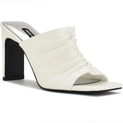 Nine West White Ruched Block Heel Mules Size 12 New Slip-On Sandals - Image 1 of 4