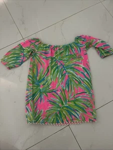 Lilly Pulitzer Dress Girls Small 4-5 Blue Green Longsleeve Floral Cotton - Picture 1 of 5