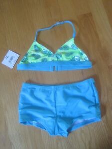 Girl METALLIC TURQUIOSE BLUE PINEAPPLES BIKINI bathing swim suit NWT 4 5