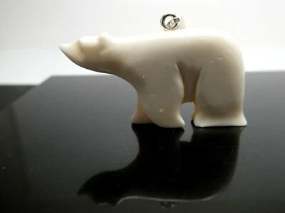 Polar Bear Alaska Totem Style Spirit Animal Carved Bovine Bone Pendant Necklace  - Image 1 of 4