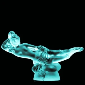 French Art Deco Aquamarine Vaseline Art Glass Large Sculpture 1930' H.Hoffmann - Picture 1 of 3