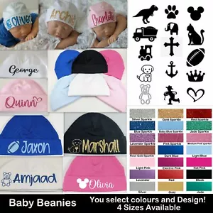 Baby Beanie Hat Personalised Cap Newborn -12 months baby shower gift custom name - Picture 1 of 1