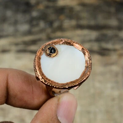 Copper Mother Of Pearl Stone Black Onyx Engagement Stackable Electroformed Ring - Image 1 of 4