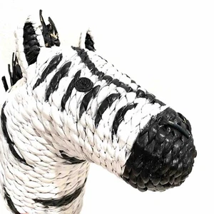 Wicker Rattan Zebra Wall Hanging Safari Nursery Bar Decor Unique Appx 13” - Picture 1 of 9