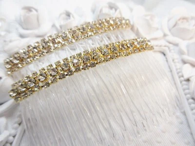 Triple Row AAA Austrian Crystal Side Hair Comb Pair gold tone setting Bridal - Image 1 of 4