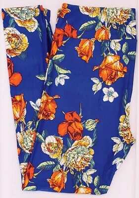TC LuLaRoe Leggings Altos y Curvilíneos Rosas Flores en Azul Nuevo Estampado NUEVO CON ETIQUETAS H20 Foto 1 de 4