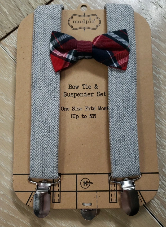 Juego de tirantes de pajarita a cuadros Mudpie se adapta a la mayoría hasta 5T - 2T 3T 4T niños niños Foto 1 de 4