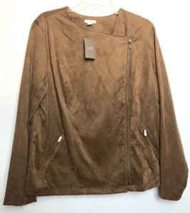 J JILL Women's L Brown Suede Jacket Zip Front Long Sleeves Pockets NEW $149 - Picture 1 of 10