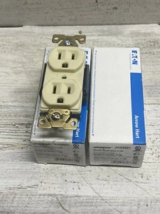 Set of 2 Cooper AH5262V Receptacle Duplex 15A / 125V 2P3W Brass Strap  Ivory New - Picture 1 of 5