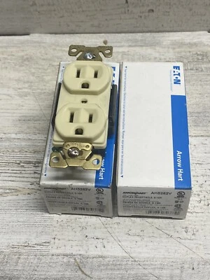 Set of 2 Cooper AH5262V Receptacle Duplex 15A / 125V 2P3W Brass Strap  Ivory New - Image 1 of 4
