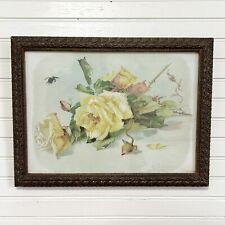 Antique Catharina (Catherine) Klein Framed Yellow Rose Bee Botanical Picture