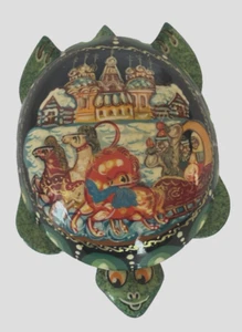 Signed Palekh Russian Lacquer Box Turtle Handmade Hand Painted R3-8 (7) New - Picture 1 of 6