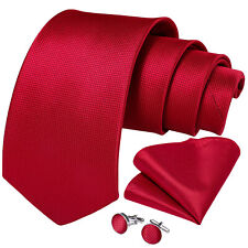 Red Solid Tie Mens Silk Satin Plain Wedding Necktie Cufflinks Hanky Set Formal