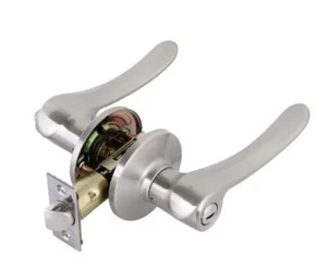 TOLEDO Leon Satin Nickel Plated Privacy Bed/Bath Door Handle Set CV1920LE-US15 - Picture 1 of 1
