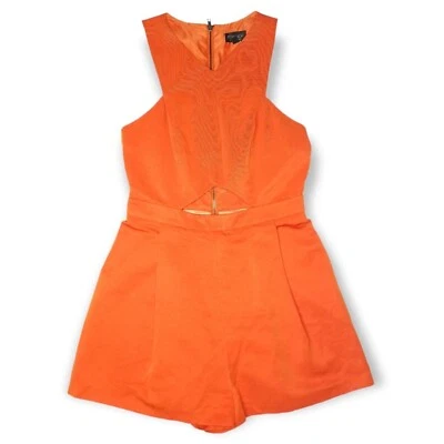 Topshop 6 Romper Orange Textured Cut Out Waist Summer Bright Resort Vacation - Image 1 of 4