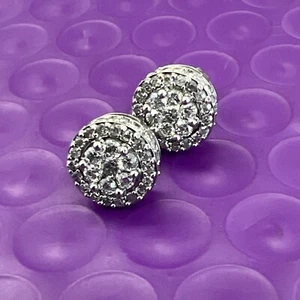 💎 10k Weißgold 0,60 tcw Runde Brillant Diamant Cluster Ohrstecker (2136 - Bild 1 von 18