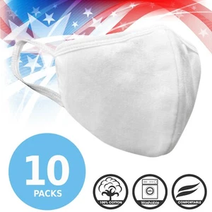 Gesichtsmaske Premium weiß Stoff wiederverwendbar waschbar Baumwolle Gesichtsmaske (10er Pack) - Bild 1 von 11