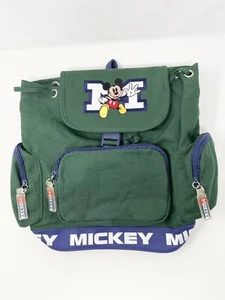 Disney Store Green Blue Mickey Mouse Varsity Backpack Purse Vintage New - Picture 1 of 18