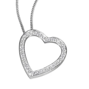 14K White Gold Simulated Diamond Heart Pendant on 18'' Curb Chain - Picture 1 of 1