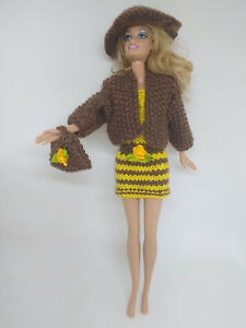 Puppenkleidung passend für Barbie Gr.29,Kleid, Jacke Hut Tasche Handarbeit 6517