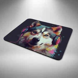 Alaskan Malamute Mouse Mat Funny Birthday Day Office Xmas Gift DJ Headphones - Picture 1 of 1