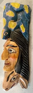 Vintage Mexican Guerrero Folk Art Carved Wood Man W/ Two Animals Dance Mask 19" - Picture 1 of 18