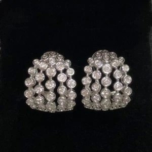 Solid 14K White Gold Natural Diamond Omega Back Earrings - Picture 1 of 6