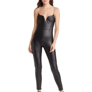 Piel Sintética Mono, Negro Dividido Cuello Cuero Mono para Mujer, LeatherViz - Imagen 1 de 5