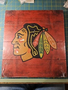 CHICAGO BLACKHAWKS WOODEN PLAQUE - Picture 1 of 3