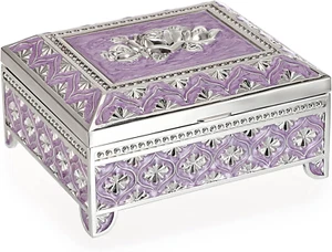 Vintage Metal Jewelry Box Trinket Storage Box Rectangle Treasure Chest Case Earr - Picture 1 of 12