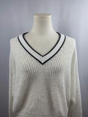 全新 女式 Brunello Cucinelli XS 奶油毛衣 带银色闪耀 — 第 1/4 张图片