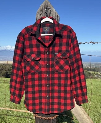 VTG Woolrich Wool Nylon Shirt Jacket Shacket Red Black Buffalo Plaid  Medium - Image 1 of 4