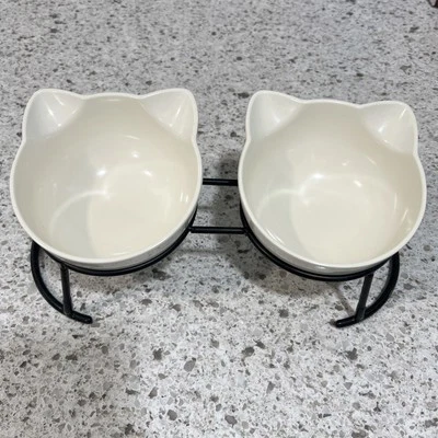 Whisker City Cat Kitten Food Water Bowl Dish Set - Image 1 of 2