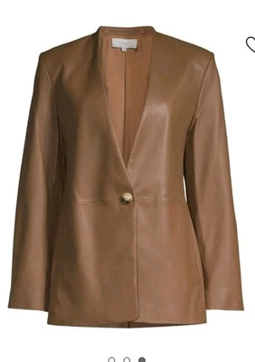 Vince Blazer Cuero Sin Cuello Doble Botonadura Marrón Talla 0 Foto 1 de 4