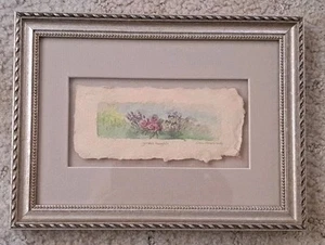Antique Watercolor Miniature Painting "Garden THoughts" Floral signed 5.5x2.5" - Picture 1 of 9