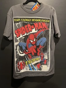CAMISETA VINTAGE Y2K MARVEL GIGANTE MARCA SPIDERMAN AOG GRIS TALLA M SUPERHÉROE - Imagen 1 de 11